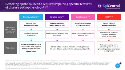 A slide overview of how restoring epithelial health requires repairing specific features of disease pathophysiology